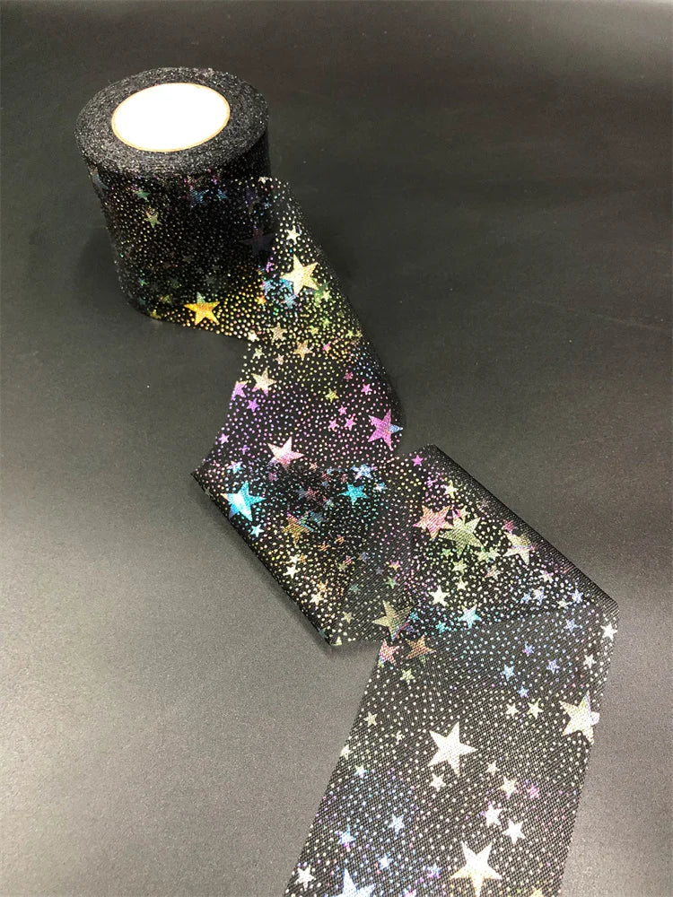 ruban tulle étoiles multicolores motifs points décoratif bricolage transparent noir tissu polyester