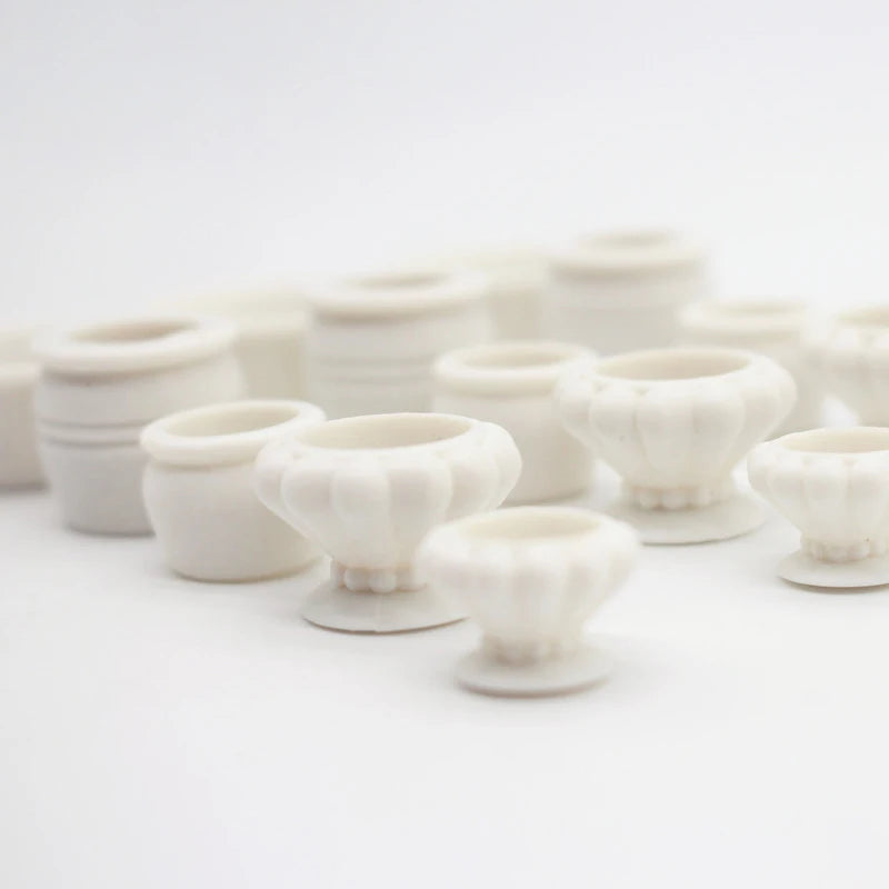 accessoires poupée miniature pot fleur blanc motifs floraux classiqueDecoration maison poupéeSimulation meublesSET5pièces