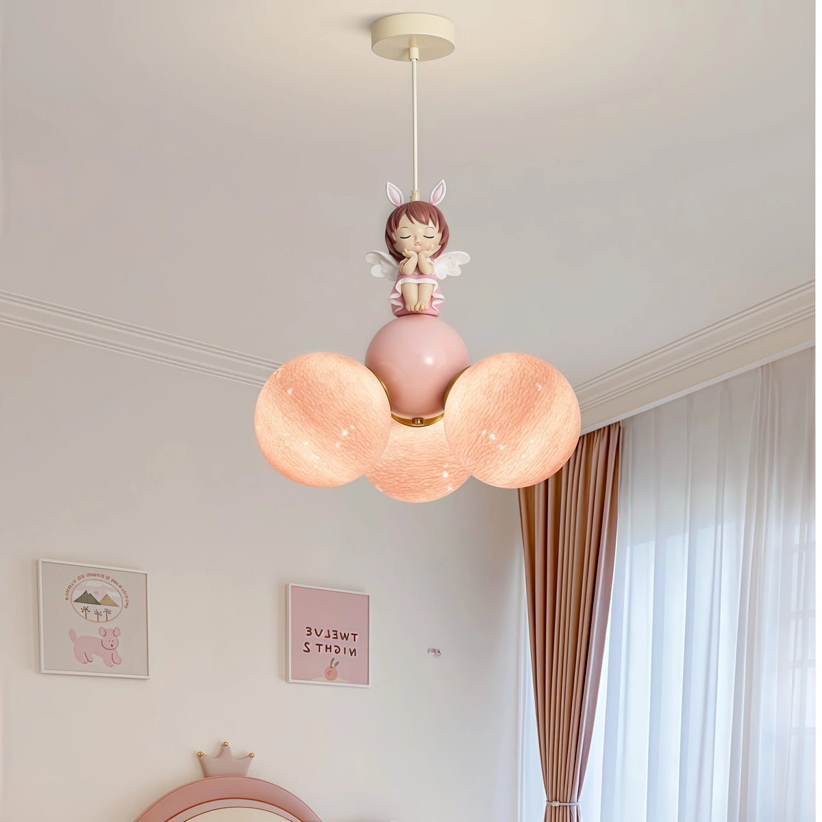 lustre moderne enfant fantaisiste suspension rose lunaire diffuse lumière chambre salon