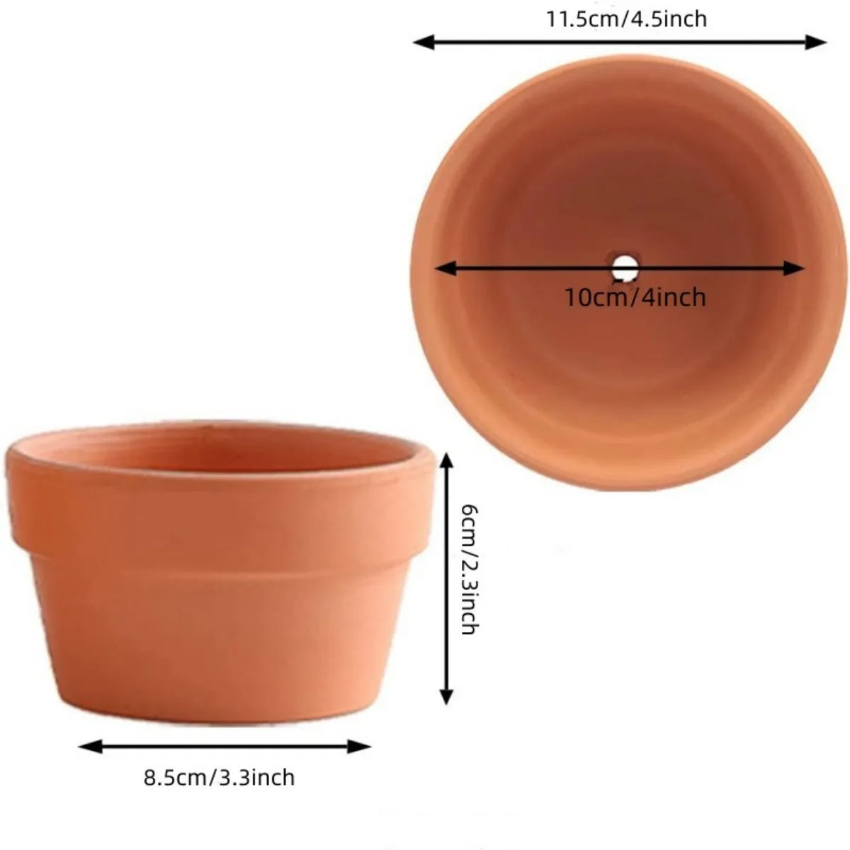 Pots fleurs terre cuite 11.5cm diamètre rustique drainage plantes succulentes pièces orange