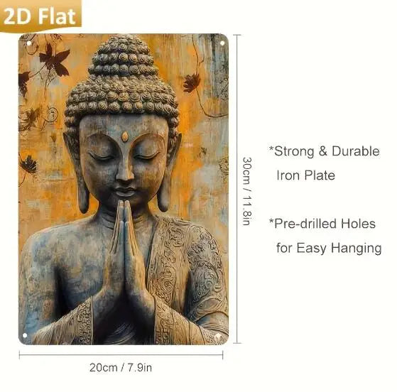 statue bouddha aluminium relief sculpté gris brun beige décoration murale intérieur extérieur (Seulement 14