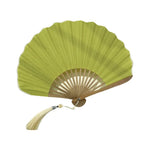éventail pliant rose vert classique rayures fines pompon traditionnel blanc crème