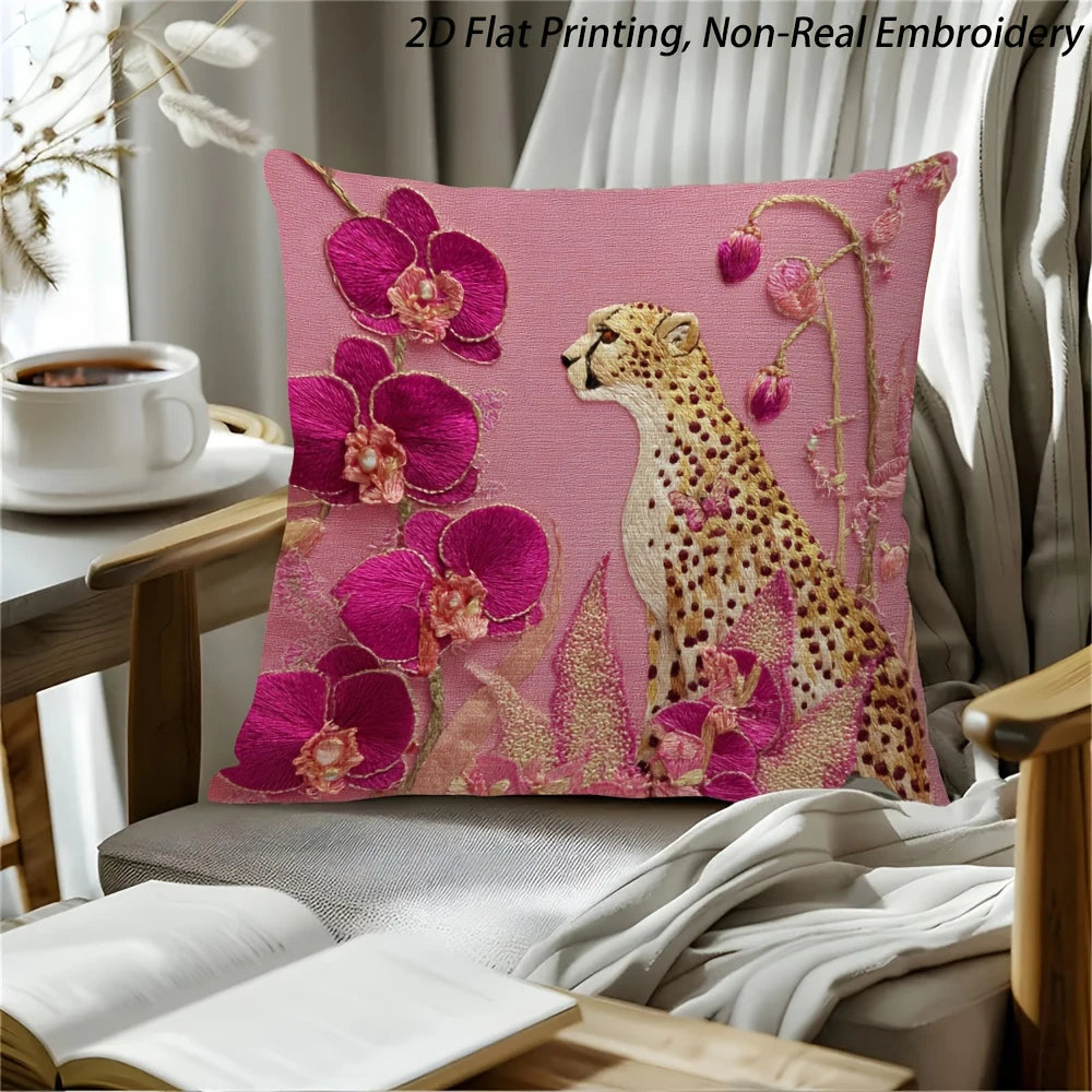 housse coussin décoratif imprimé guépard fleurs moderne polyester 45x45cm roseclair chambre canapé hospitalitaire taie