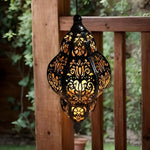 lampe suspendue artisanale dorée ornements floraux solaire autoinstallation extérieure traditionnelle tringle fixéeextérieur