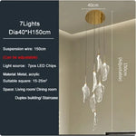 lustre suspension moderne escalier feuilles acrylique transparent doré luminaire luxe salon