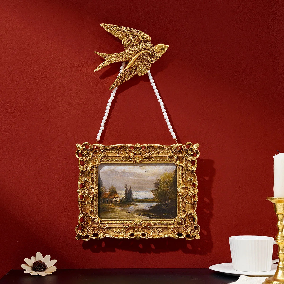 Cadre photo ornemental baroque doré ornements floraux décoration murale moderne