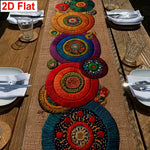champagne bohème chemin table lin motifs circulaires multicolore festif ethnique