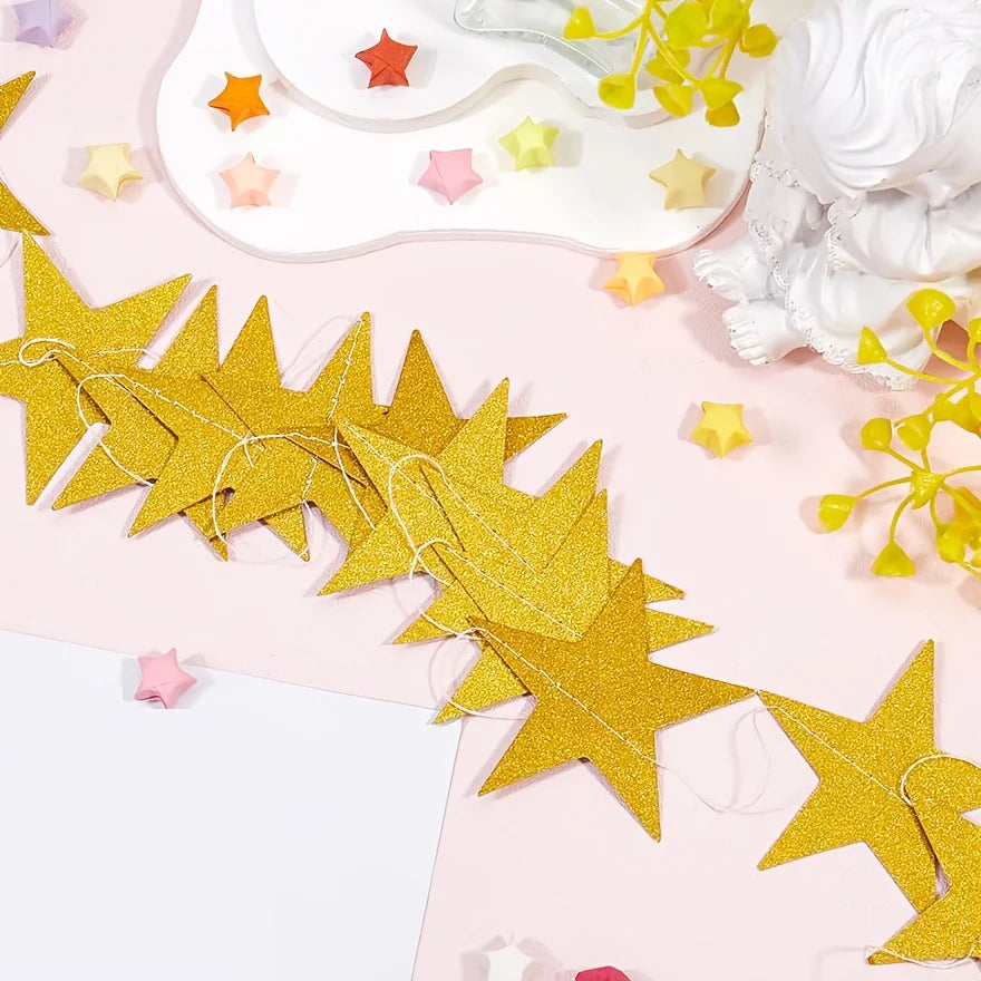 guirlande décoration or étoiles pailletées argent blanc rose fête fil suspension papier cartonné
