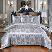 housse couette luxe gris argent motif floral baroque taies oreiller ensemble literie