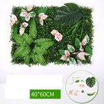 mur végétal artificiel feuilles vertes fleurs blanches moderne extérieur accroché clips inclusion
