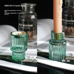 photophore verre transparent moderne bougies assorties rayures verticales décoration intérieure table élégant support