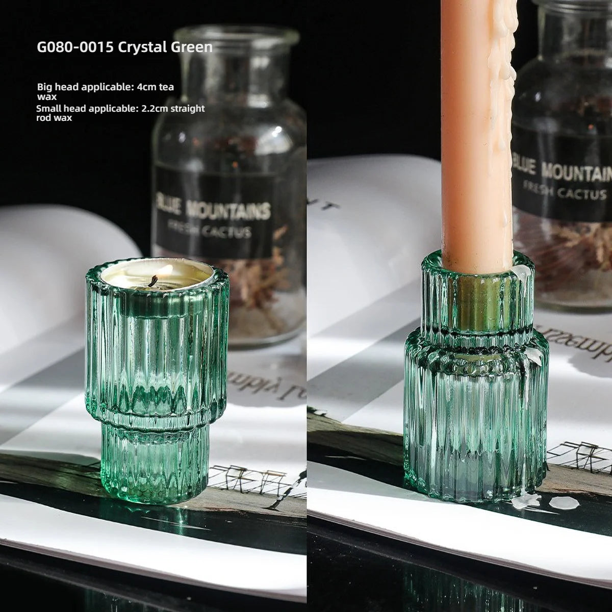 photophore verre transparent moderne bougies assorties rayures verticales décoration intérieure table élégant support
