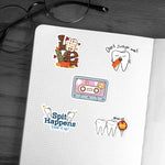 stickers dentaires die cut multicolores motifs dentaires cartoon adhésifs dents instruments dentistes humour professionnels