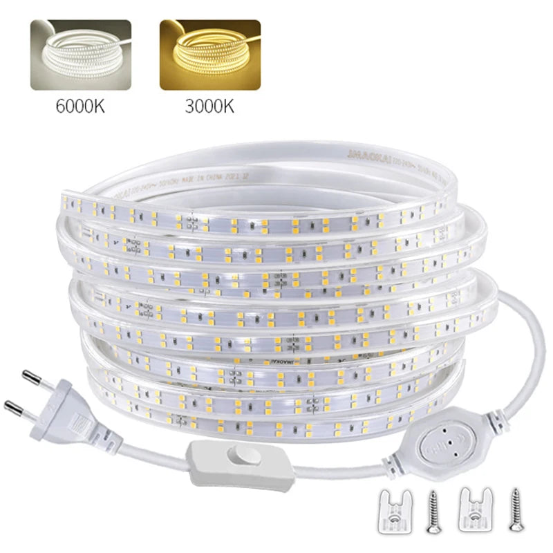 ruban led blanc flexible étanche 220v interrupteur moderne décoration intérieure extérieure 120led/m