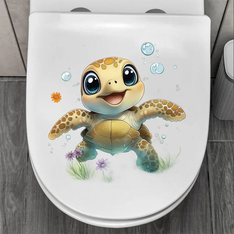 autocollant mural tortue mignonne animal compagnie pvc dessin animé vert beige bleu blanc jaune