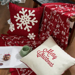 taies d'oreiller square rouge blanches flocons merry christmas coton polyester décoration lit sans rembourrage