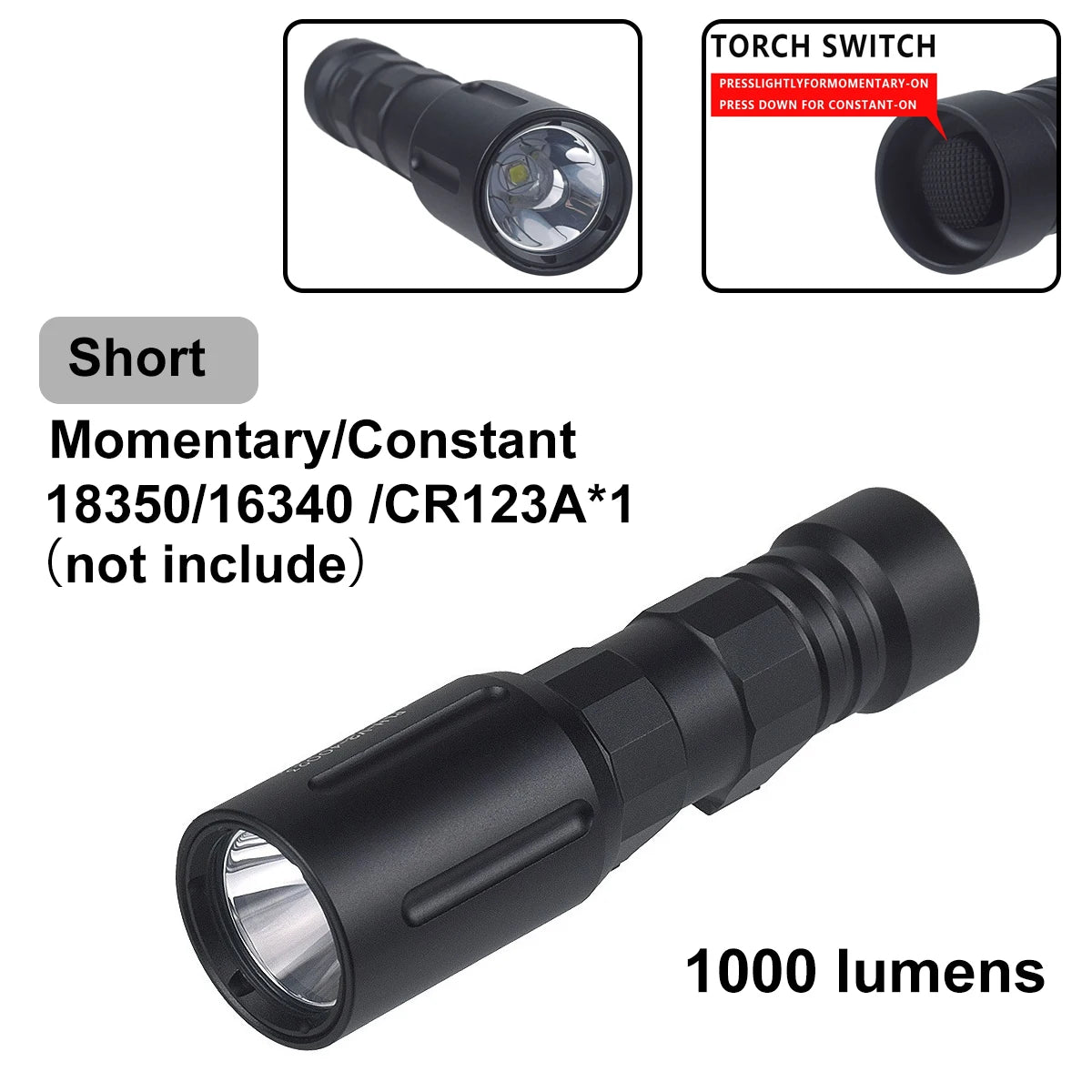 lampe torche led noire dorée texturée moderne 1300 lumens picatinny clip robuste