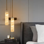 Suspension lumineuse marbrée moderne blanc beige marron clair pince câble doré