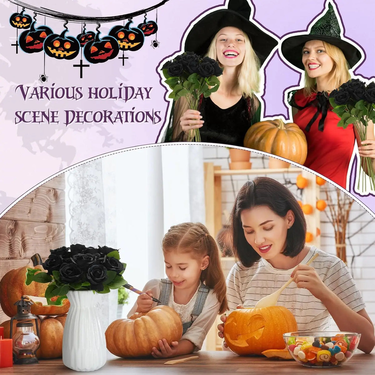 décoration intérieure roses artificielles soie noires rouges halloween mariage anniversaire élégantes vases bougies