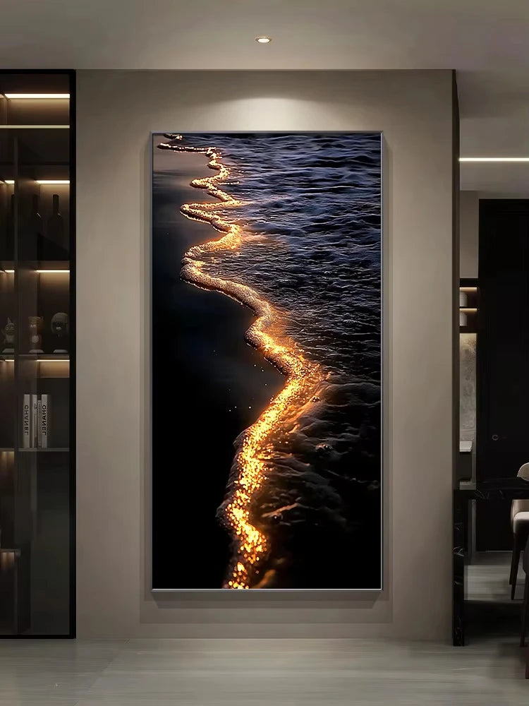 tableau moderne vague lumineuse cadre mural éclairage led noir bleu doré fixé mur appliques