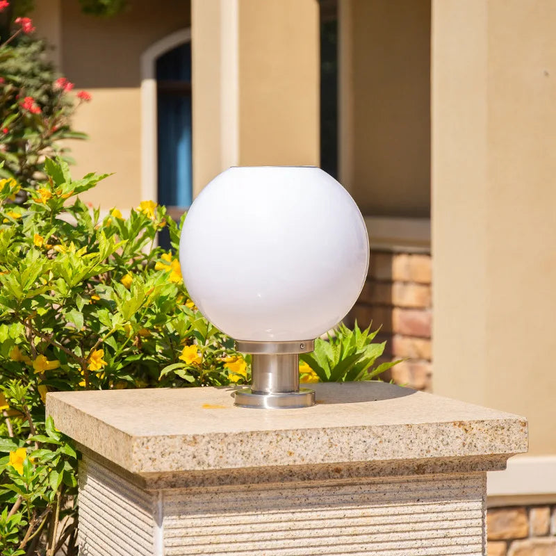lampe solaire moderne blanc rond translucide base métallique éclairage extérieur autoinstallation led