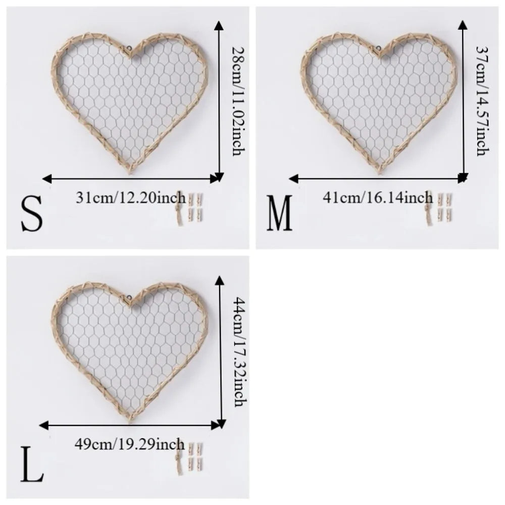 cadre mural tressé rustique boho chic forme cœur naturel clips ruban noir