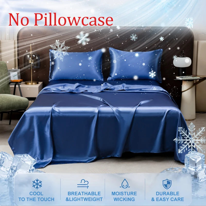 drap lit ajusté soie glacée uni satiné chambre moderne confortable frais