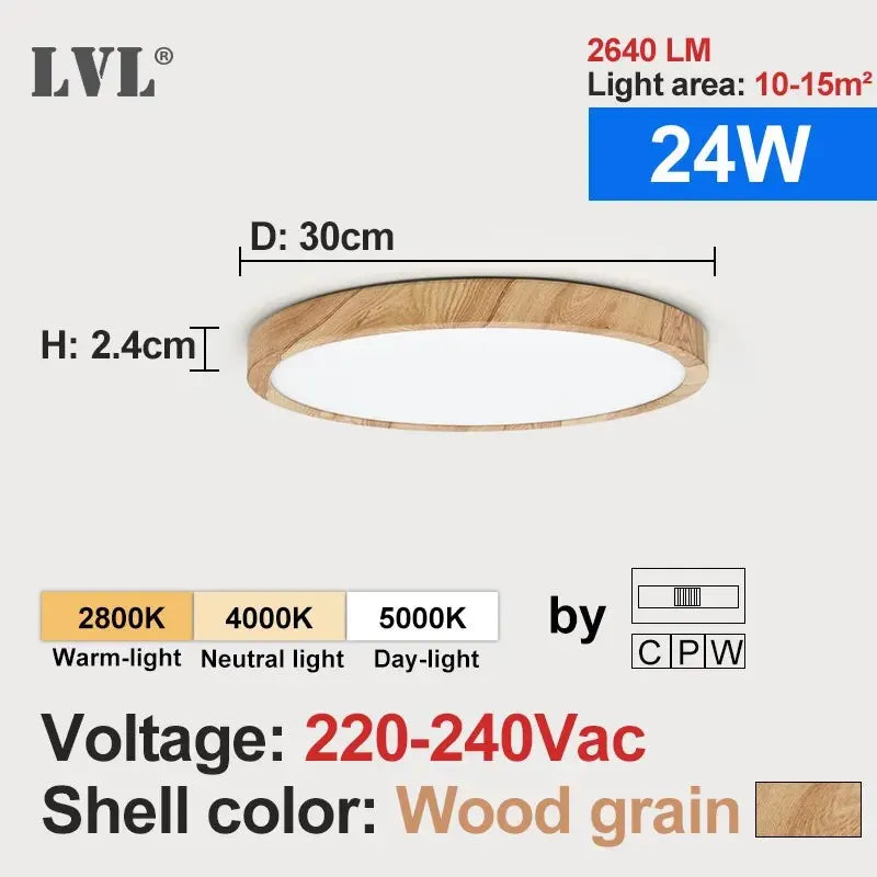 plafonnier led grain bois blanc moderne éclairage domestique cuisine chambre couleurs variable vis