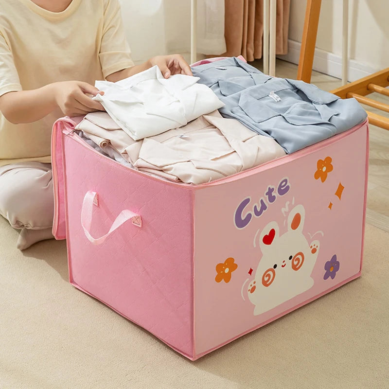 boîtes rangement pliantes dessins animés ours cochon fleurs happy cute moderne enfantin poignées détachables
