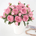 bouquet fleurs artificielles pivoines roses feuilles vertes decoration mariage anniversaire intérieur classique