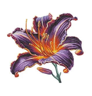 kits broderie fleur lys motifs floraux violet orange vert blanc artisanale toiles aiguille fil