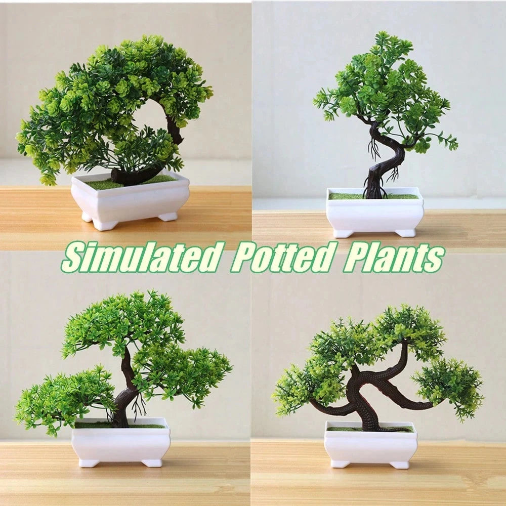 plantes artificielles bonsaï vert feuilles arrondies pot blanc mousse verte décoration extérieur anniversaire mariage