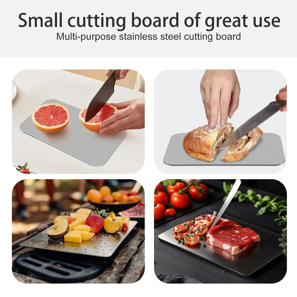 planche découpe acier inoxydable titane double face portable qualité alimentaire moderne poignée