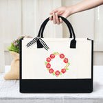 Sac main toile roses love moderne beige noir poignées élégant réutilisable respectueux environnement