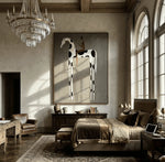 tableau cheval abstrait moderne cadre doré toile décorative salon chambre mur blanc noir
