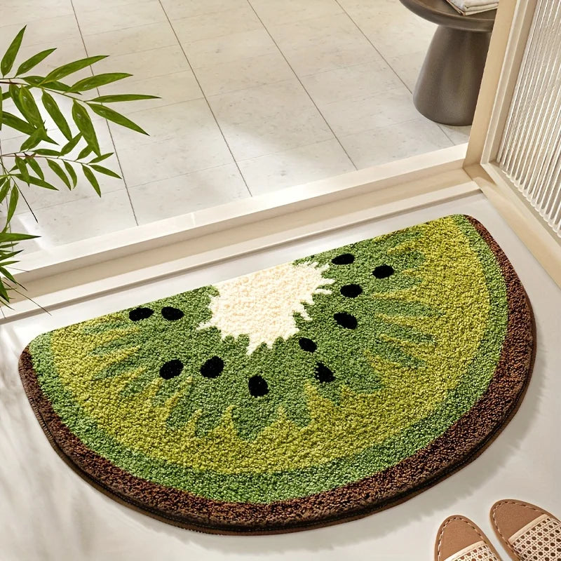 tapis sol moderne fruits colorés vert blanc rouge noir décoration chambre salle bain absorbant