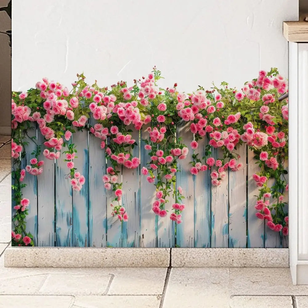 autocollant mural fleurs papillons clôture multicolore blanc rouge rose vert jaune bleu naturel auto