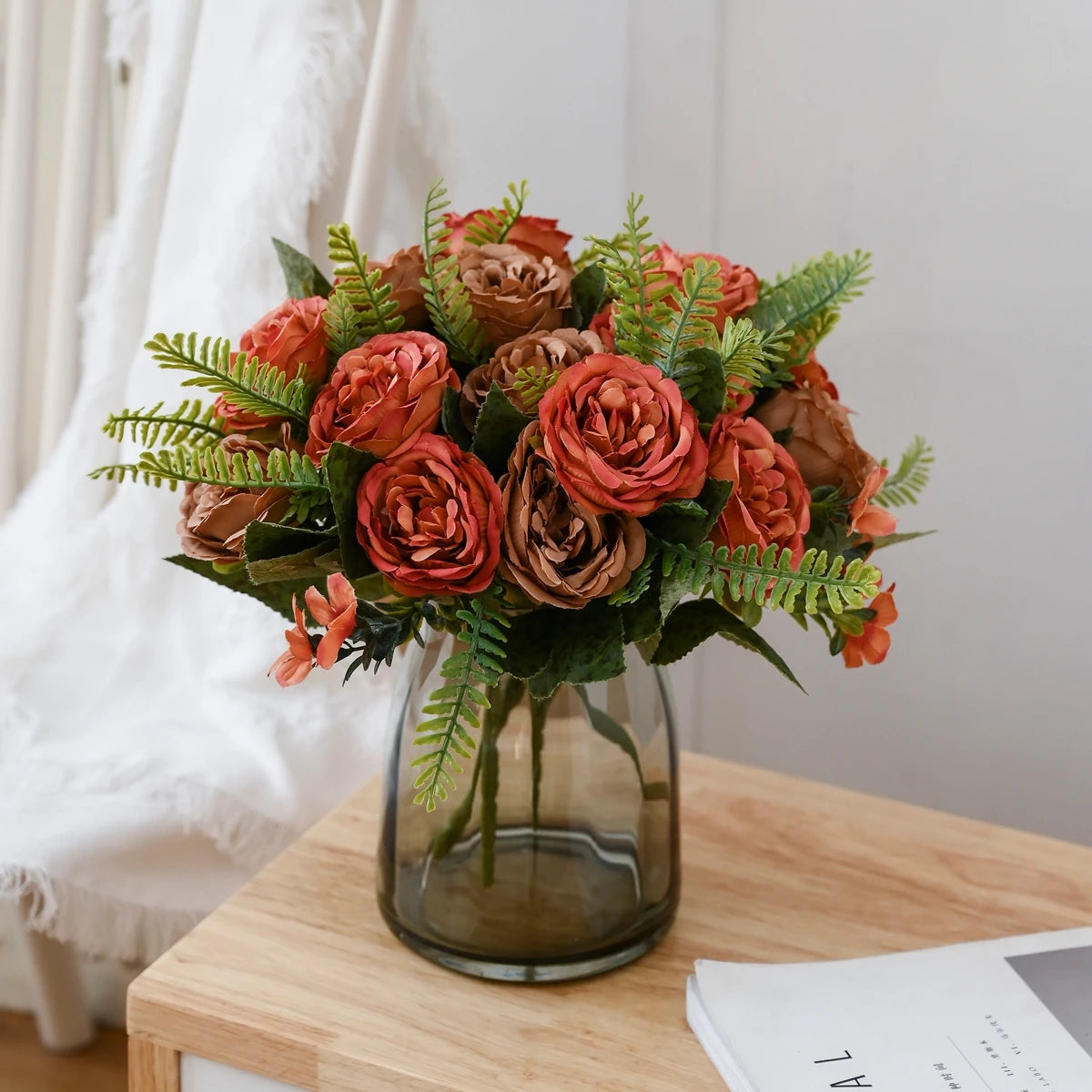 bouquets fleurs artificielles pivoines multiples pétales vase transparent anniversaire mariage décoration intérieure rustic champetre