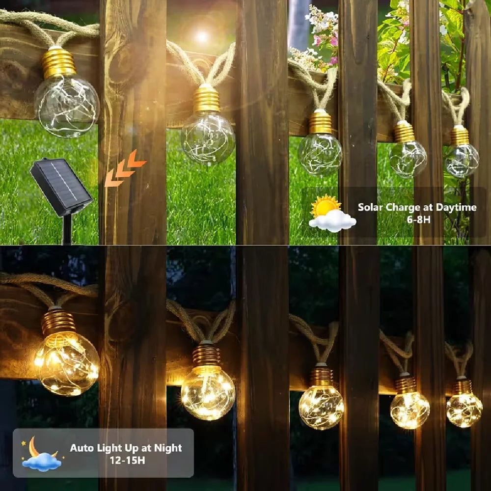 guirlandes lumineuses solaires extérieures blanc chaud vintage clips autonomes imperméables