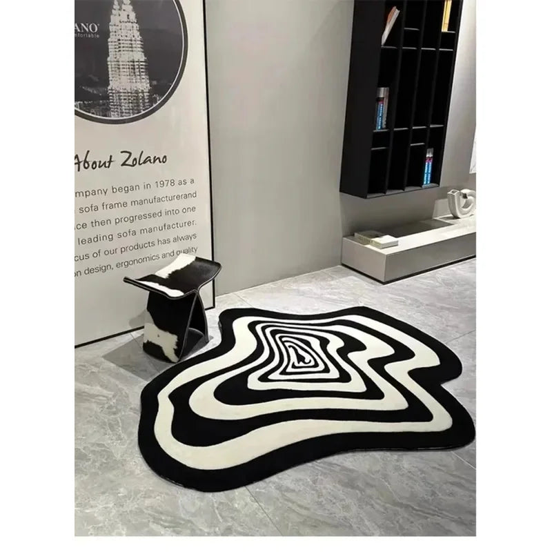 tapis noir blanc rayures moderne salon salle bain imperméable anti dérapant polyester daimwashable