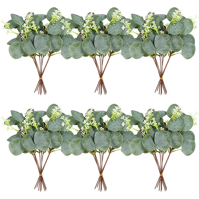 bouquet artificiel feuilles vertes fleurs blanches decoration mariage naturel rustique