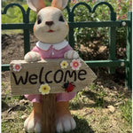 décoration extérieure figurine lapin bienvenue panneau fleurs coccinelle champêtre charmant résine
