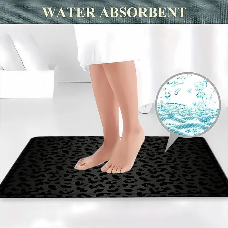 tapis bain rideau léopard moderne adhésif noir respectueux environnement inclusion tapis sol toilette ovale
