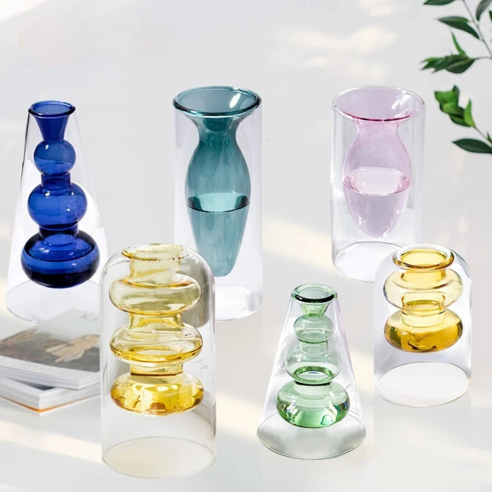 vases décoratifs modernes verre transparent couleur rose violet vert jaune bleu formes organiques arrondies