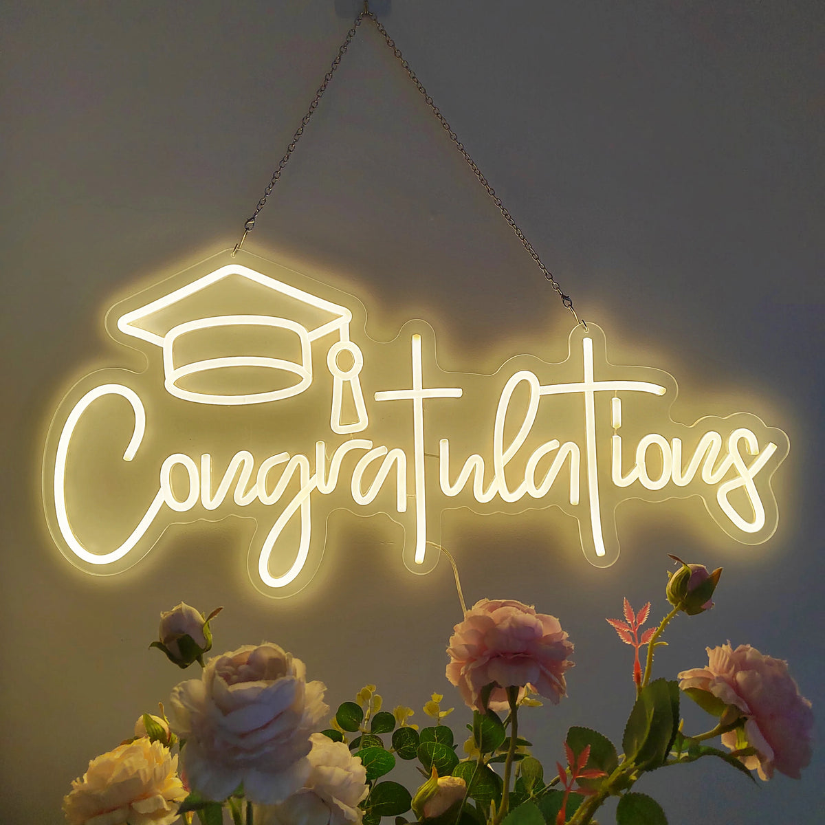 néon lumineux blanc congratulations moderne transparent chaîne câble électrique 76x28cm