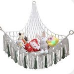 filet suspendu rose blanc maille régulière franges anneaux métalliques réutilisable créatif artisanal