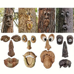décorations murales résine yeux nez bouche barbe fantaisiste humoristique fixations écorce arbres rustic