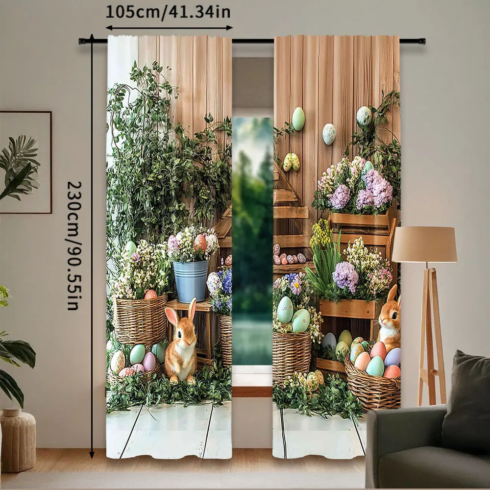 rideau pâques multicolore lapins fleurs opacité 100 polyester 75x166cm 105x230cm 130x210cm pastoral