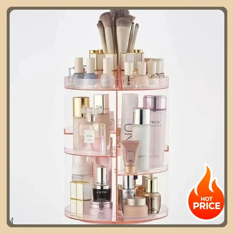 organisateur maquillage rotatif transparent moderne bouteilles cosmétiques pinceaux vernis ongles rangement salle bain