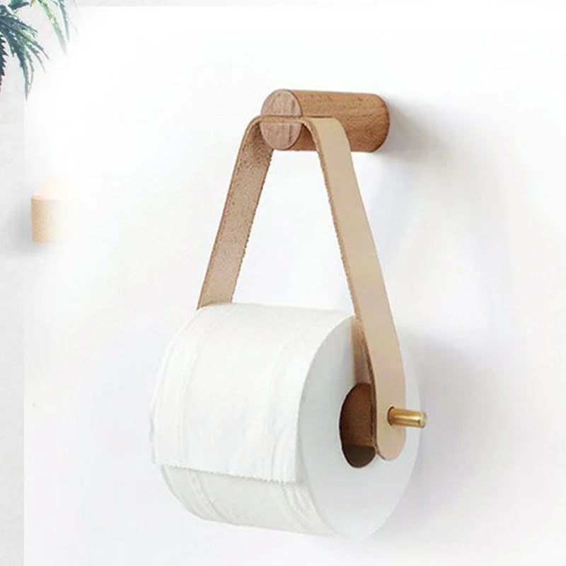 porte rouleau papier toilette bois marron blanc minimaliste moderne cuir inclusion métal doré